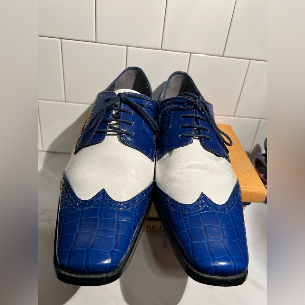 Stacy Adams Genuine Leather Blue and White Alligator Shoes Men’s Size 8m